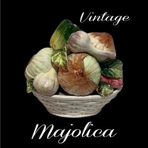 MAJOLICA Vintage Italian Ceramic Vegetable Bowl in a Basketweave Design
